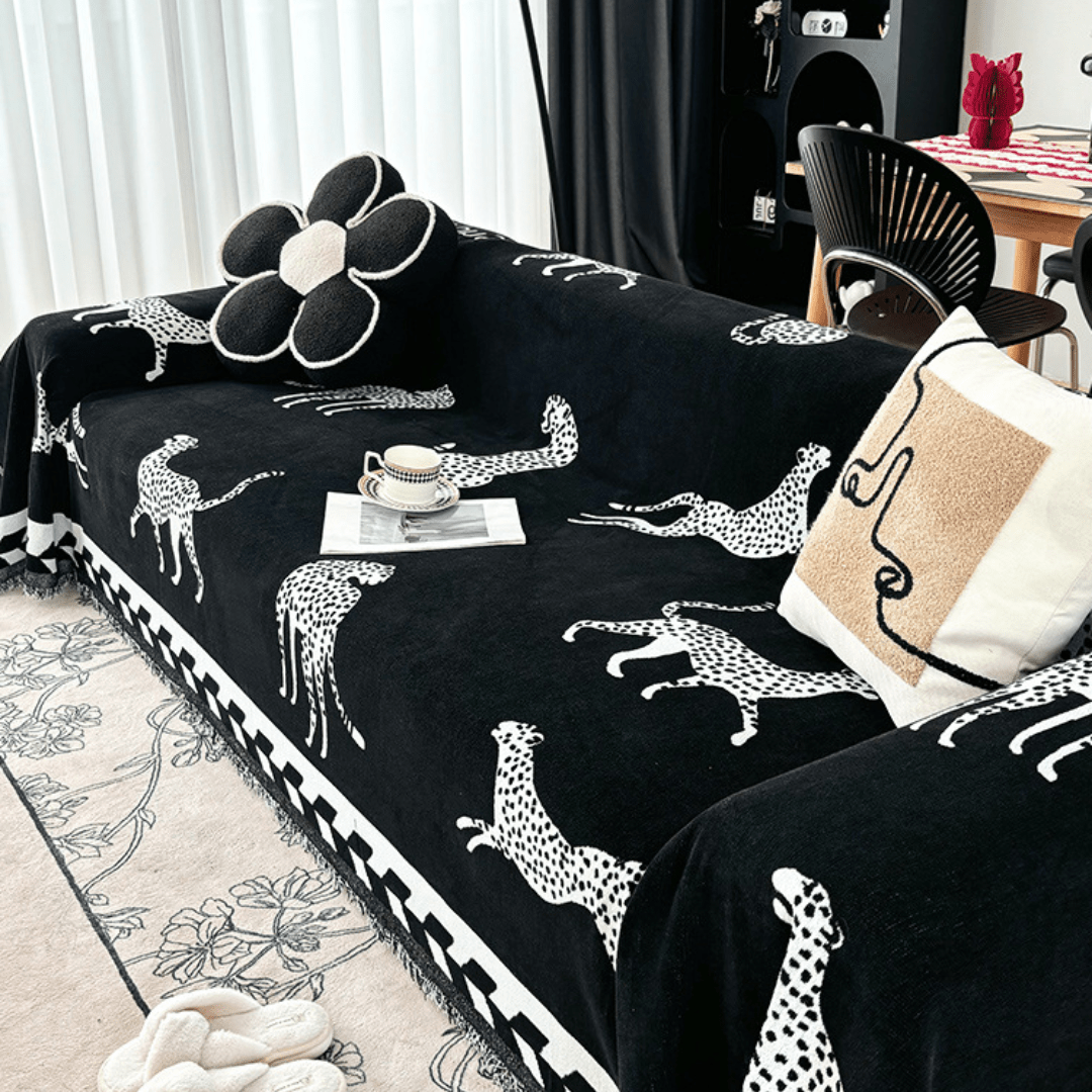 Leopard Print Black & White Elegance Chenille Sofa Cover