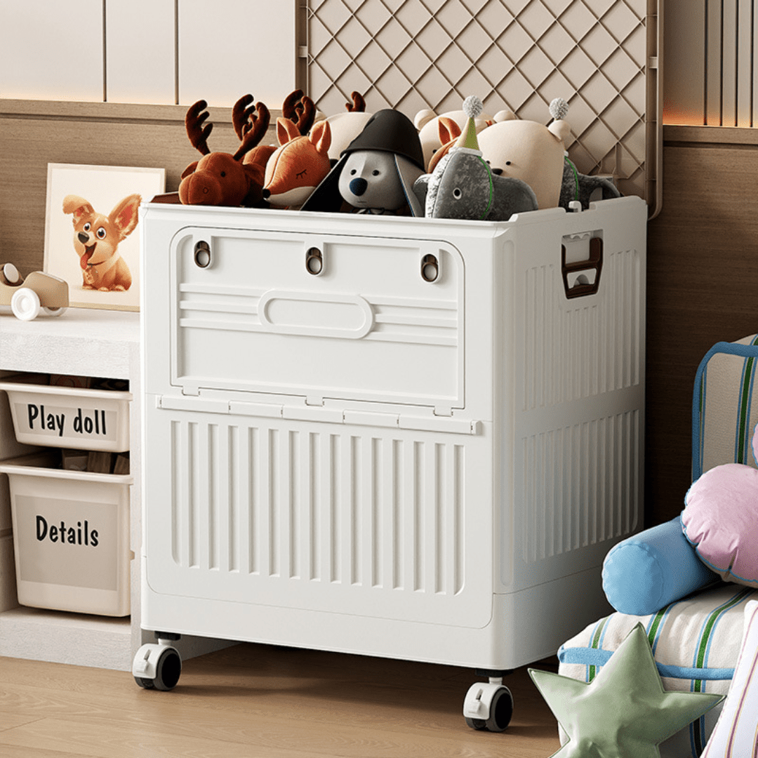 Multi-Purpose Plastic Foldable Clothing and Toy Storage Box with Wheels