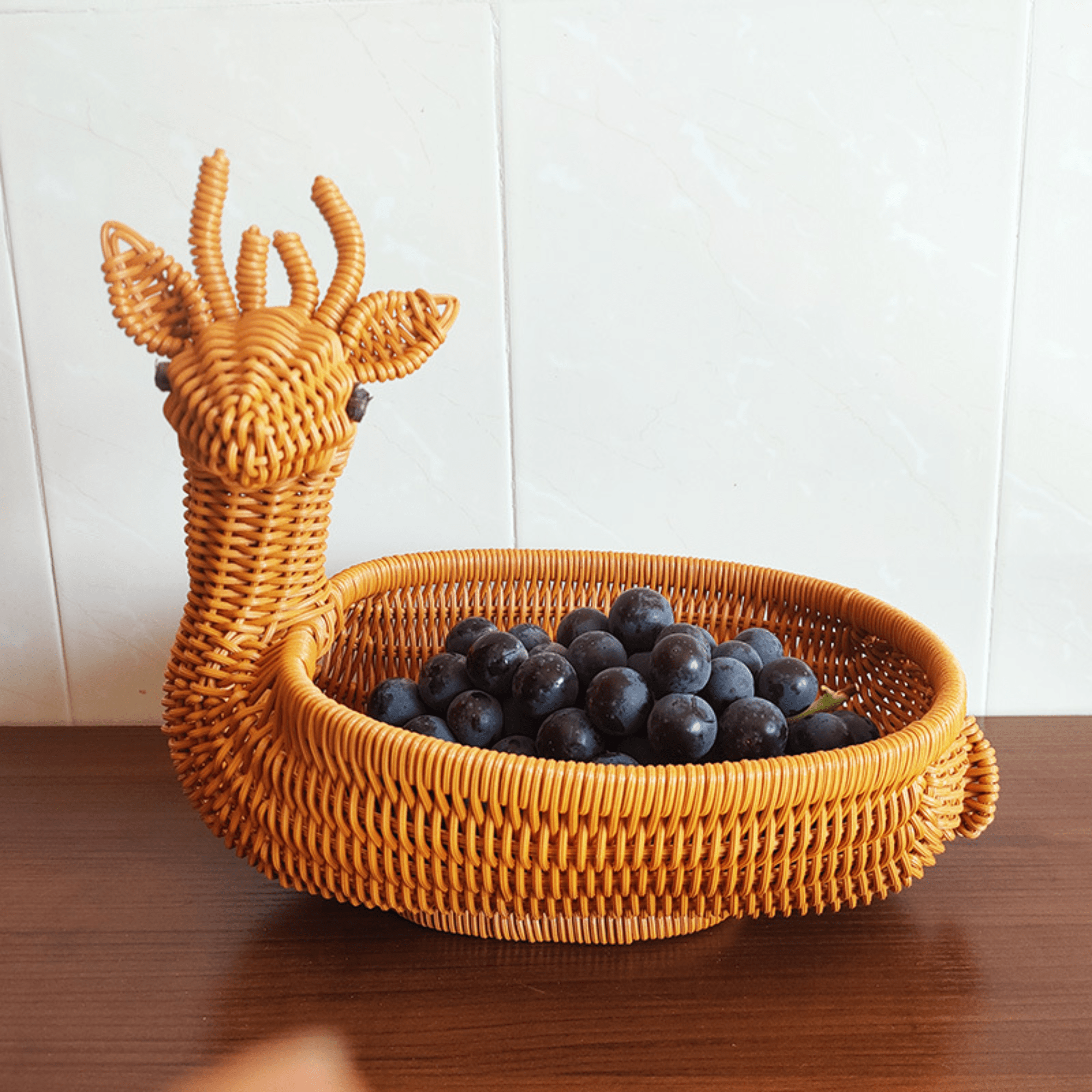 Multi-Purpose Deer-Shaped Imitation Rattan Food & Bread Basket (32cm)