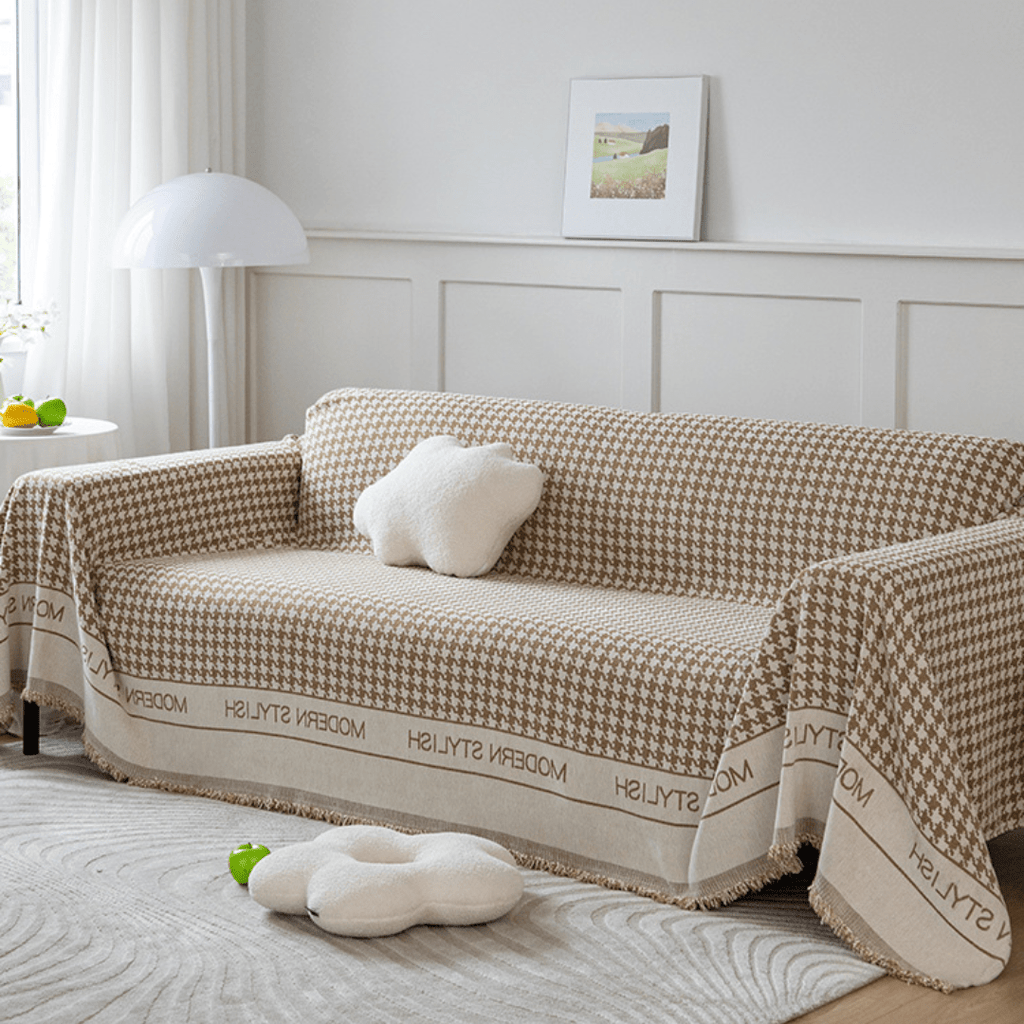 Houndstooth Beige Elegance Chenille Sofa Cover