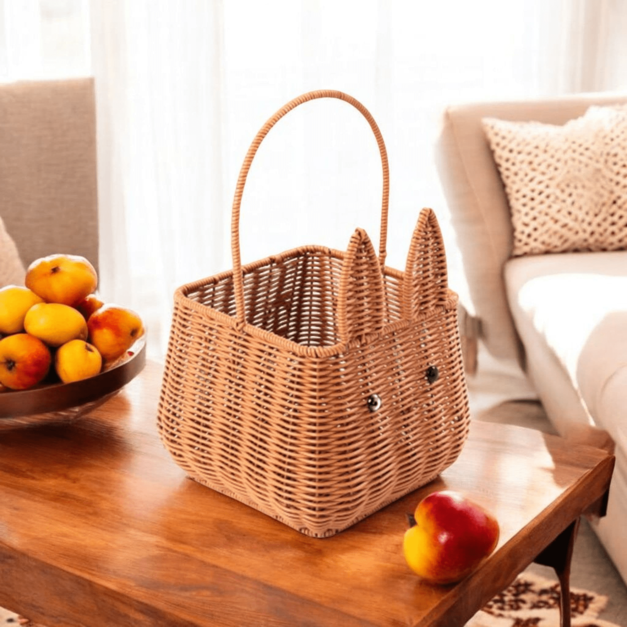 Multi-Purpose Rattan-Style Snack Storage Basket with Handle