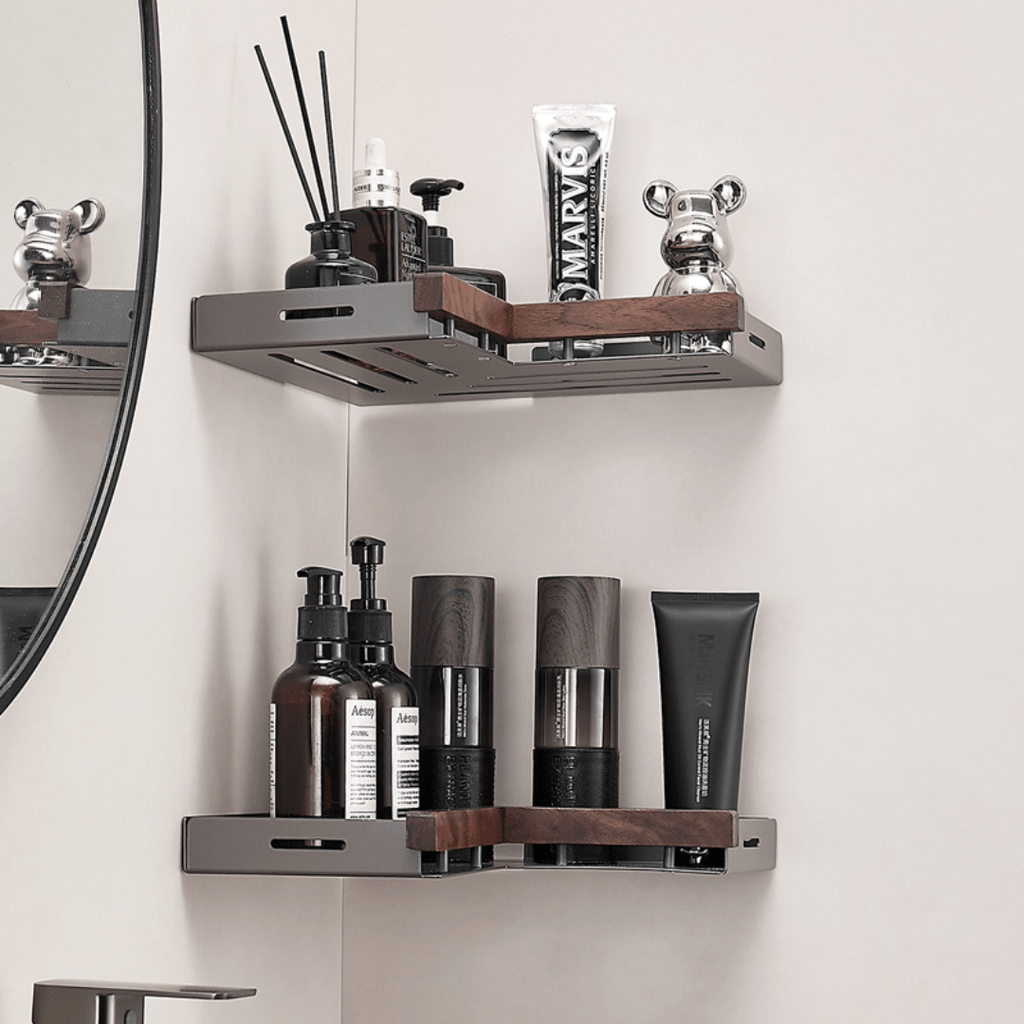 Multi-Purpose Wood and Aluminum Wall Corner Shelf (26cm)