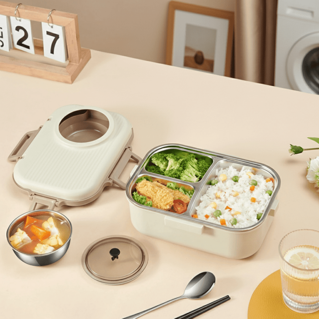 Multifunctional Electric 48W Heated Lunch Box with Leakproof Stainless Steel Liner(1.1Litre)