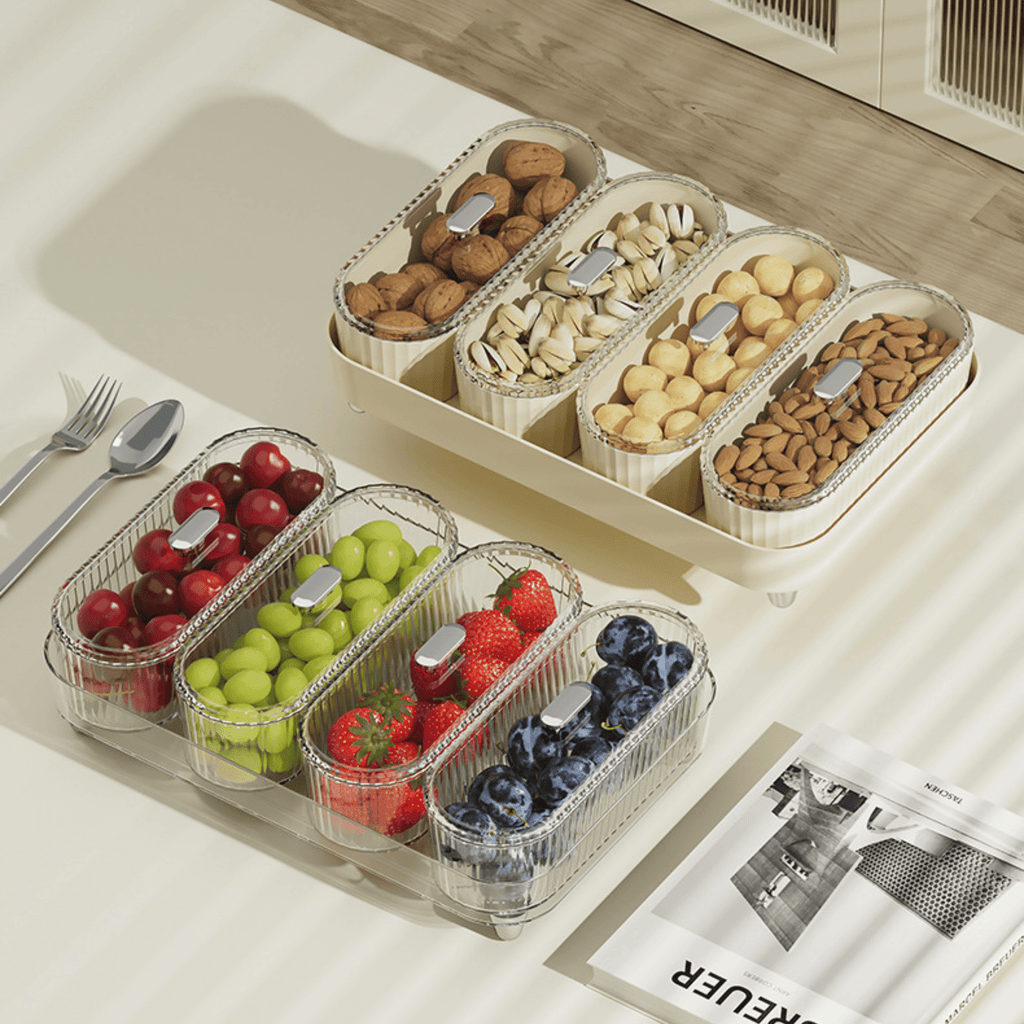 Premium 4 Jar Snack & Dry Fruit Container Set with Tray & Lids