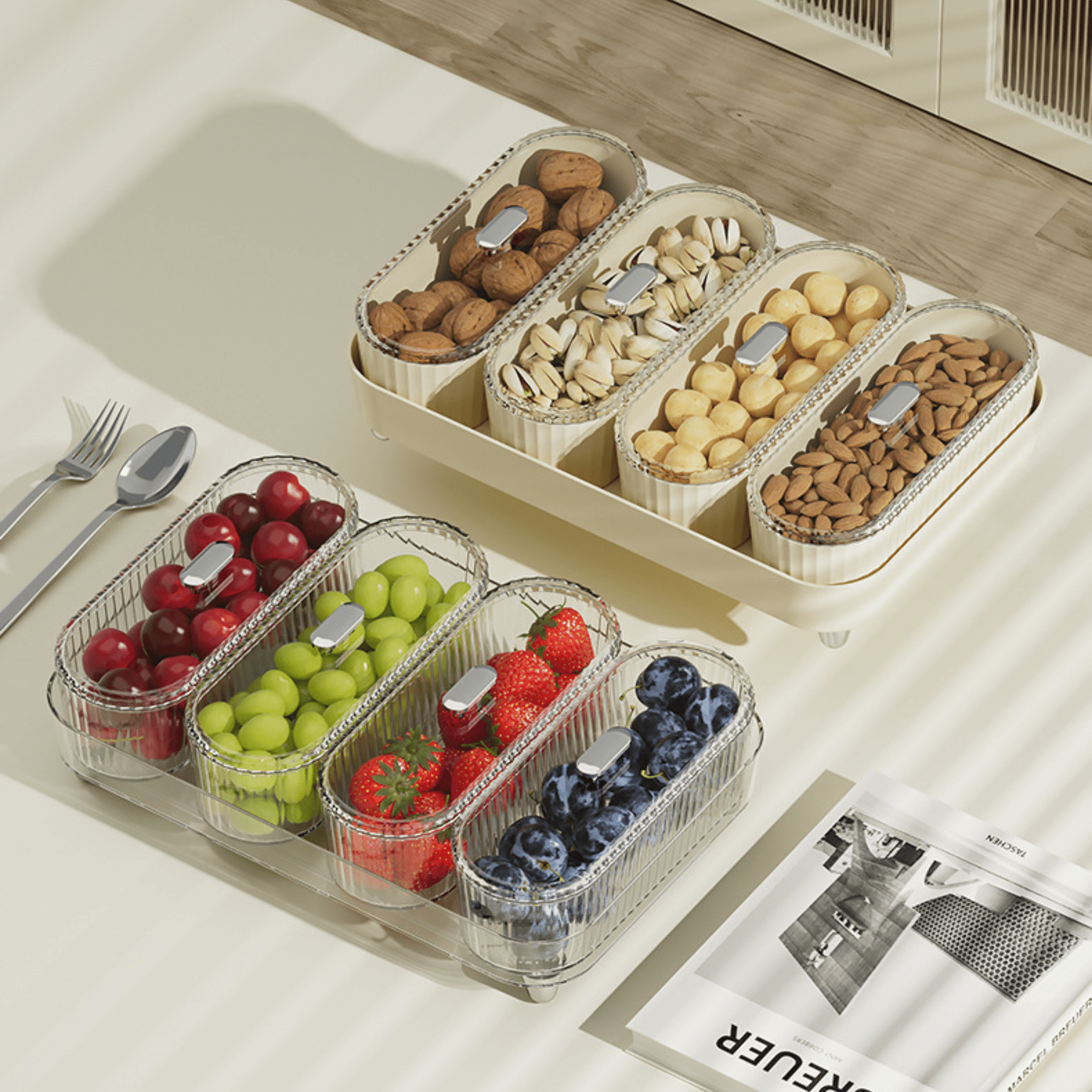 Premium 4 Jar Snack & Dry Fruit Container Set with Tray & Lids