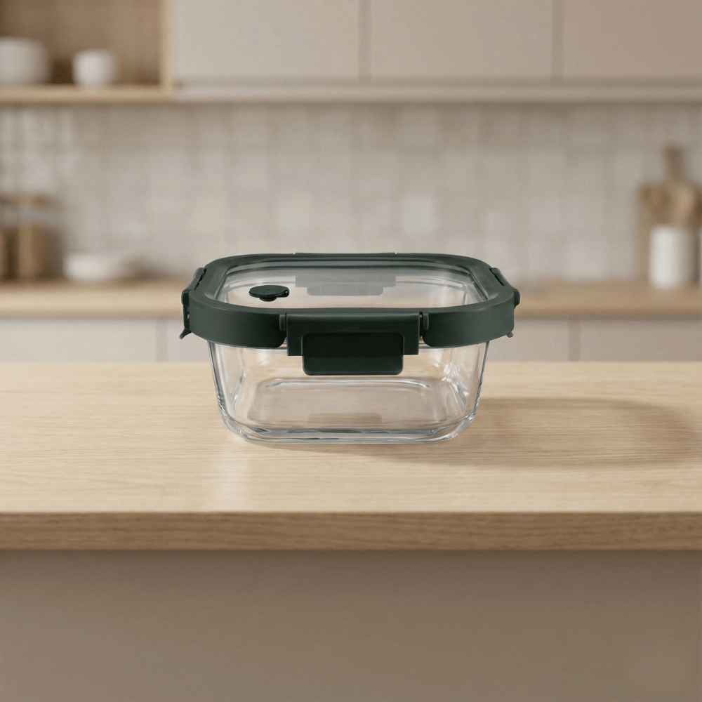 Square Borosilicate Glass Container with Vented Glass Lid