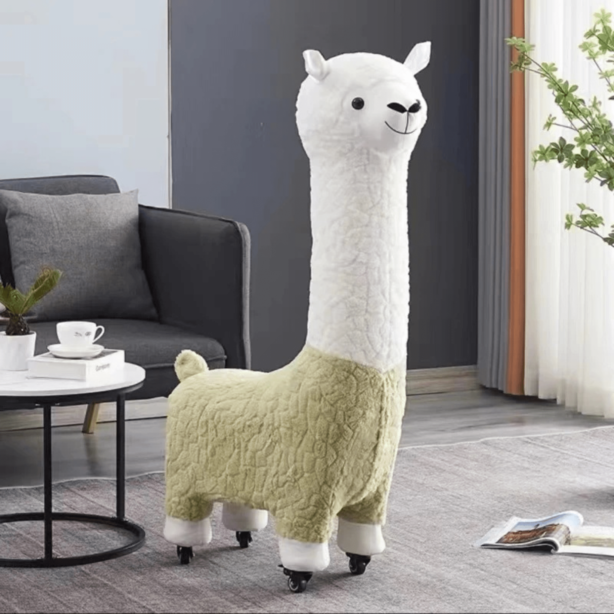 Multi-Purpose Alpaca Fleece Fabric Footstool with Wheels(115cm)