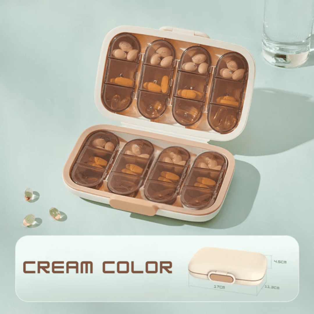 Portable 7+1 Grid Moisture-Proof Medicine Organizer