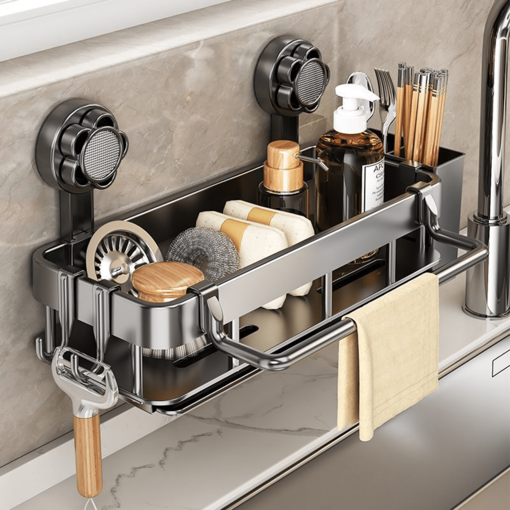 Multi-Functional Plastic Wall Storage Rack with Strong Suction Cup