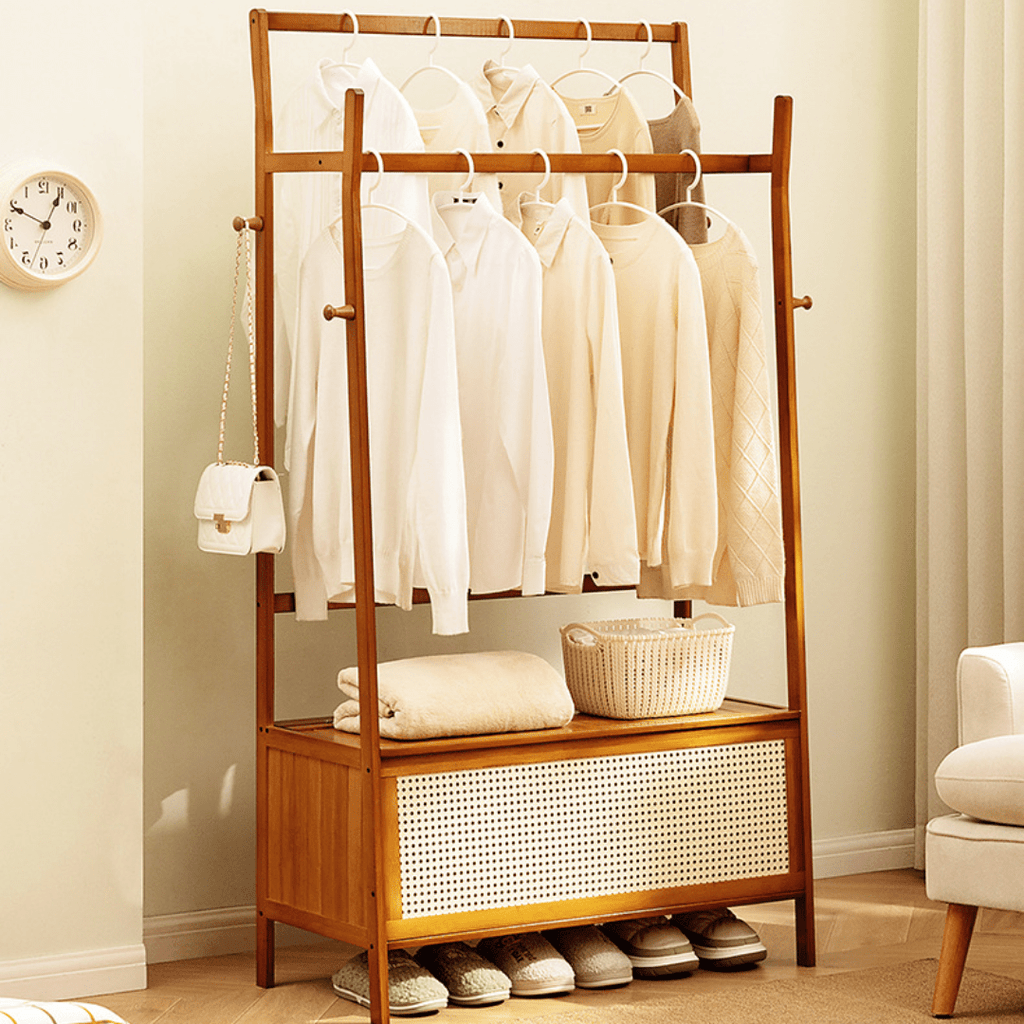 Multifunctional Double-Pole Bamboo Wood Storage Rack (90cm)