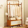 Multifunctional Double-Pole Bamboo Wood Storage Rack (90cm)