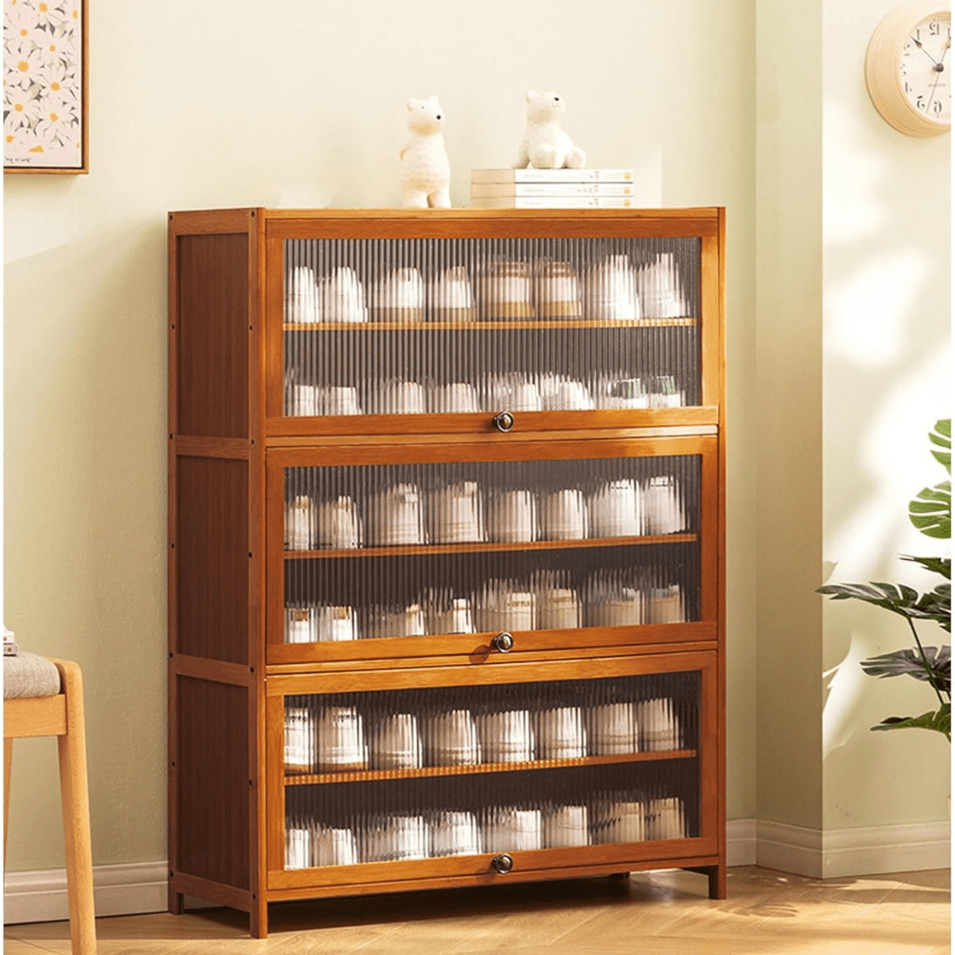 Multi-Tier Bamboo Shoe Rack with Transparent Flap Doors (80cm)