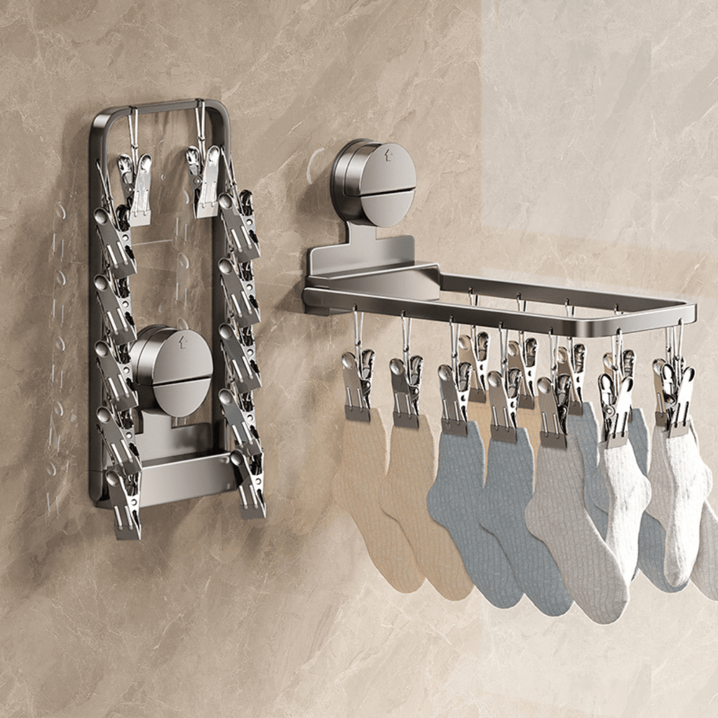 Carbon Steel Foldable Suction Cup Sock Drying Rack