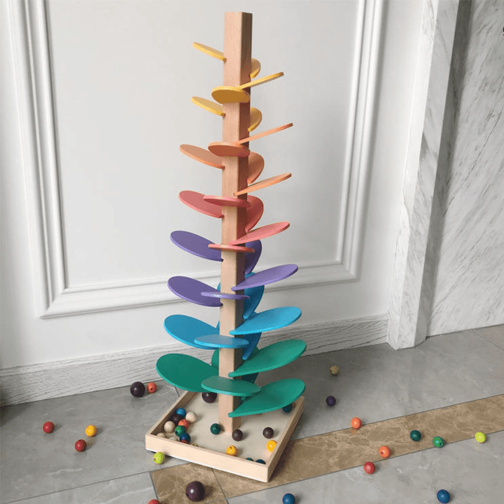 Colorful Wooden Musical Tree Tower Toy for Kids with Marble Run Track