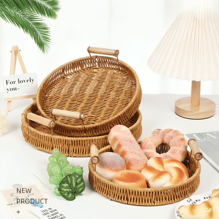 Multi-Purpose Rattan Basket Serving Tray