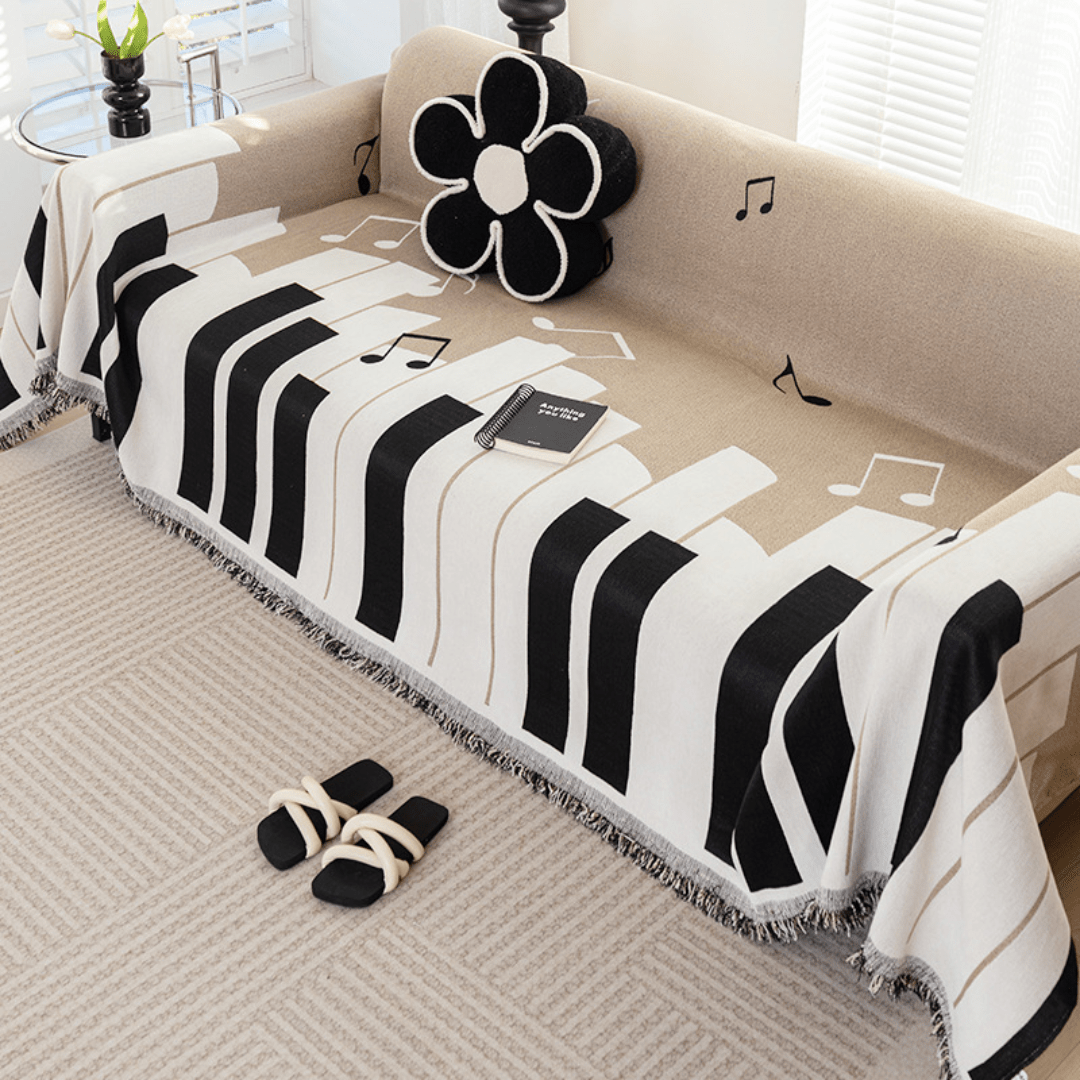 Coffee Music Piano Print Elegance Chenille Sofa Cover