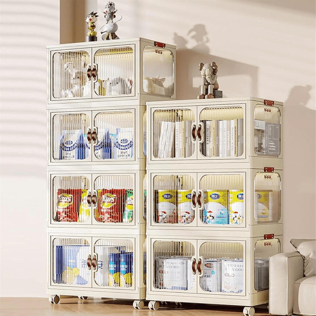Multi-Layer Plastic Storage Cabinet with Lid & Wheels
