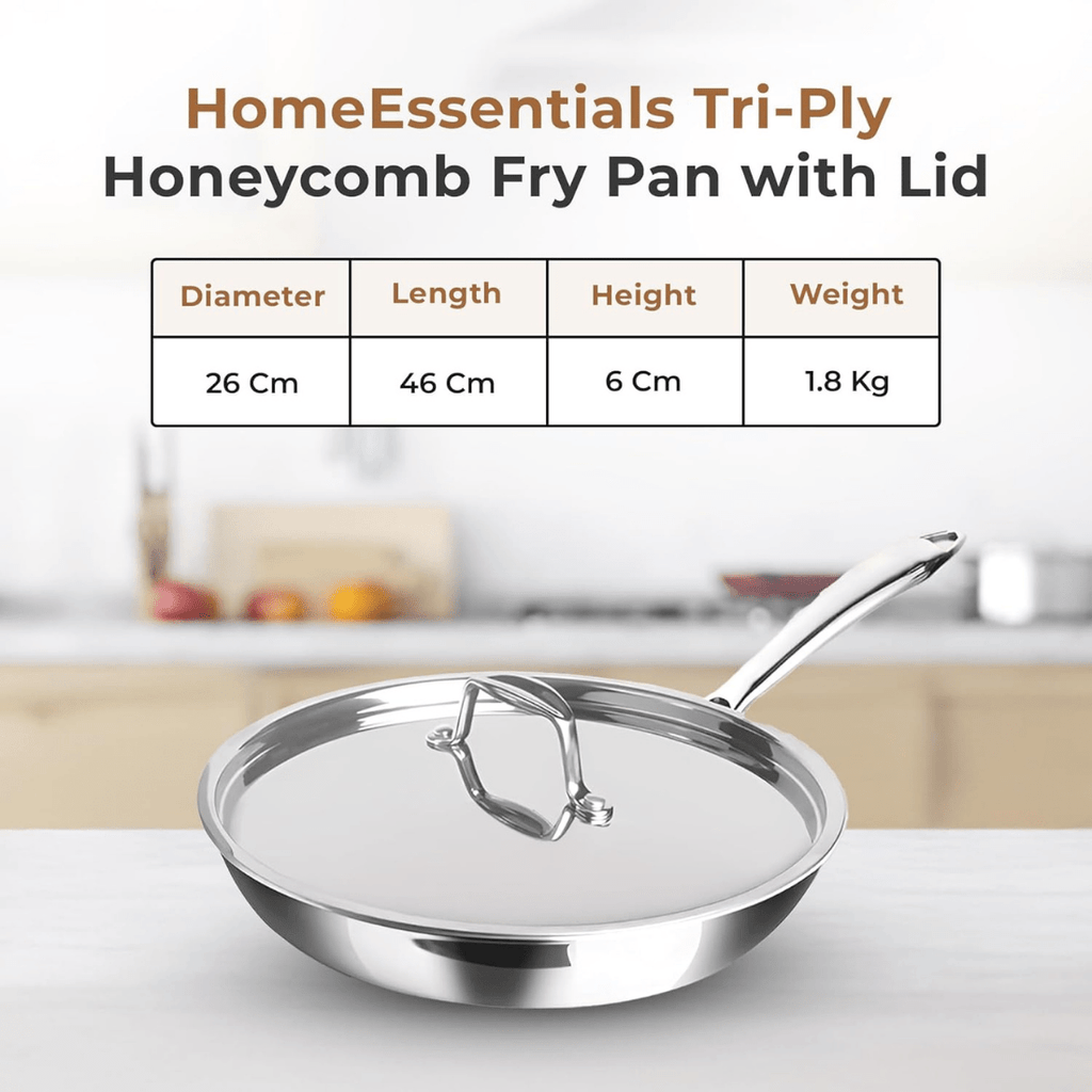 Tri-Ply Stainless Steel Honeycomb Fry Pan with Lid(26cm)