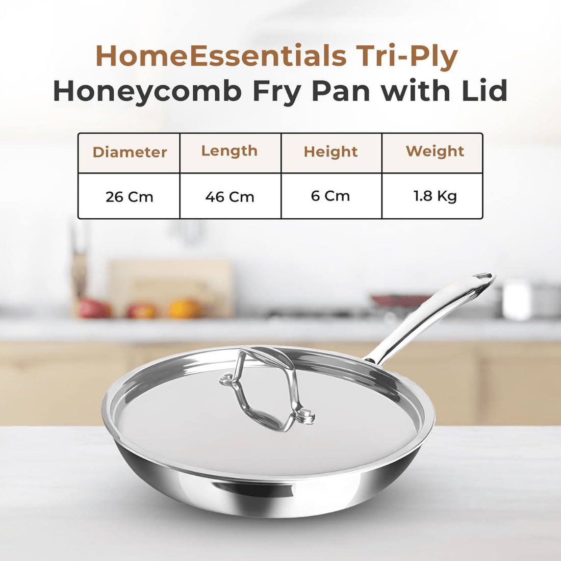 Tri-Ply Stainless Steel Honeycomb Fry Pan with Lid(26cm)