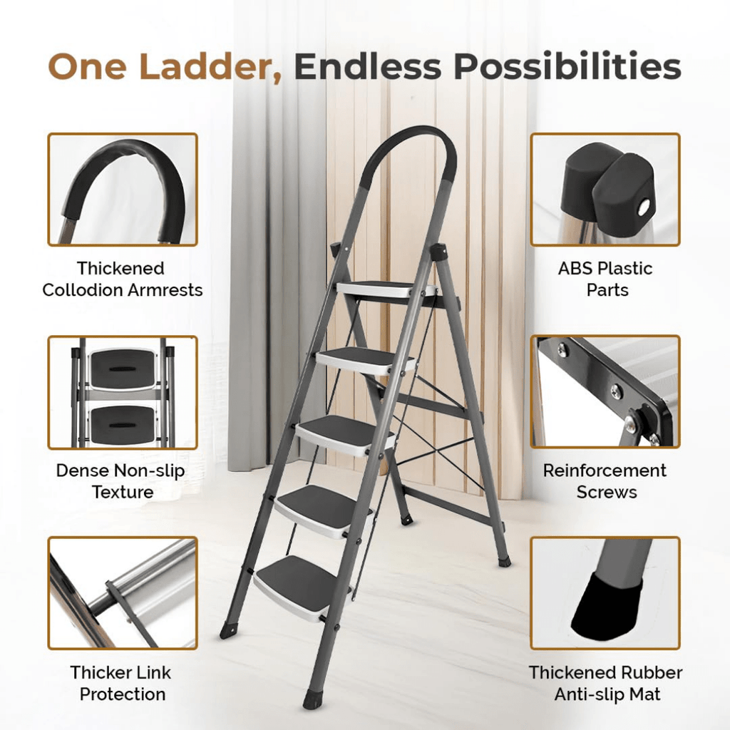 High-Strength Stainless Steel Five-Step Foldable Ladder