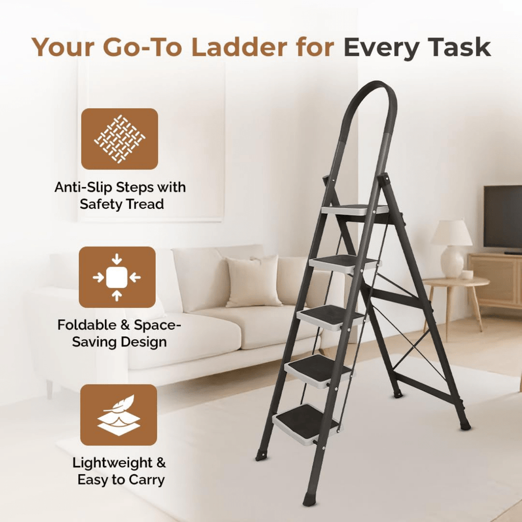 High-Strength Stainless Steel Five-Step Foldable Ladder