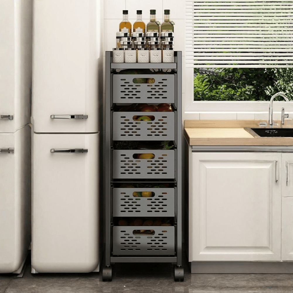Multi-Layer Rolling Drawer-Style Storage Rack with Detachable Baskets