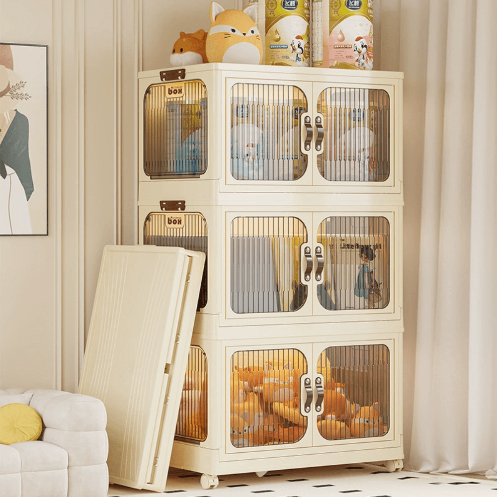 Multi-Layer Plastic Storage Cabinet with Lid & Wheels