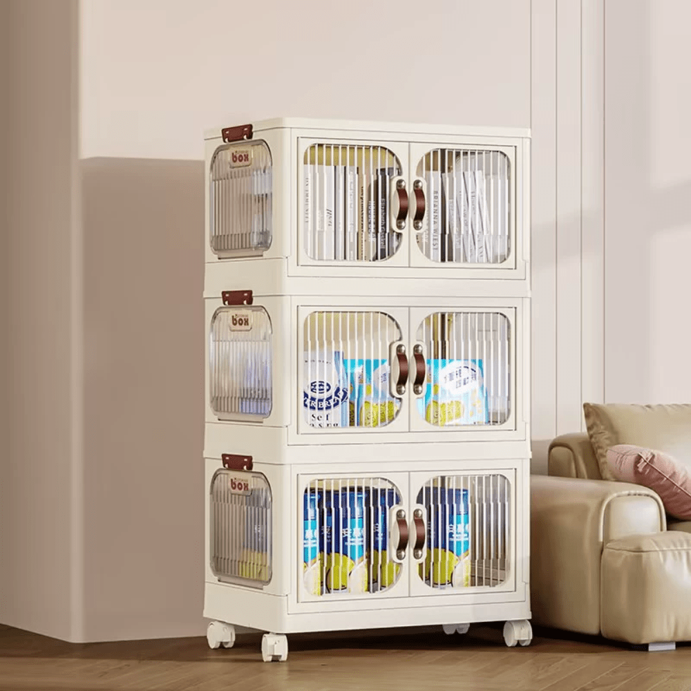 Multi-Layer Plastic Storage Cabinet with Lid & Wheels