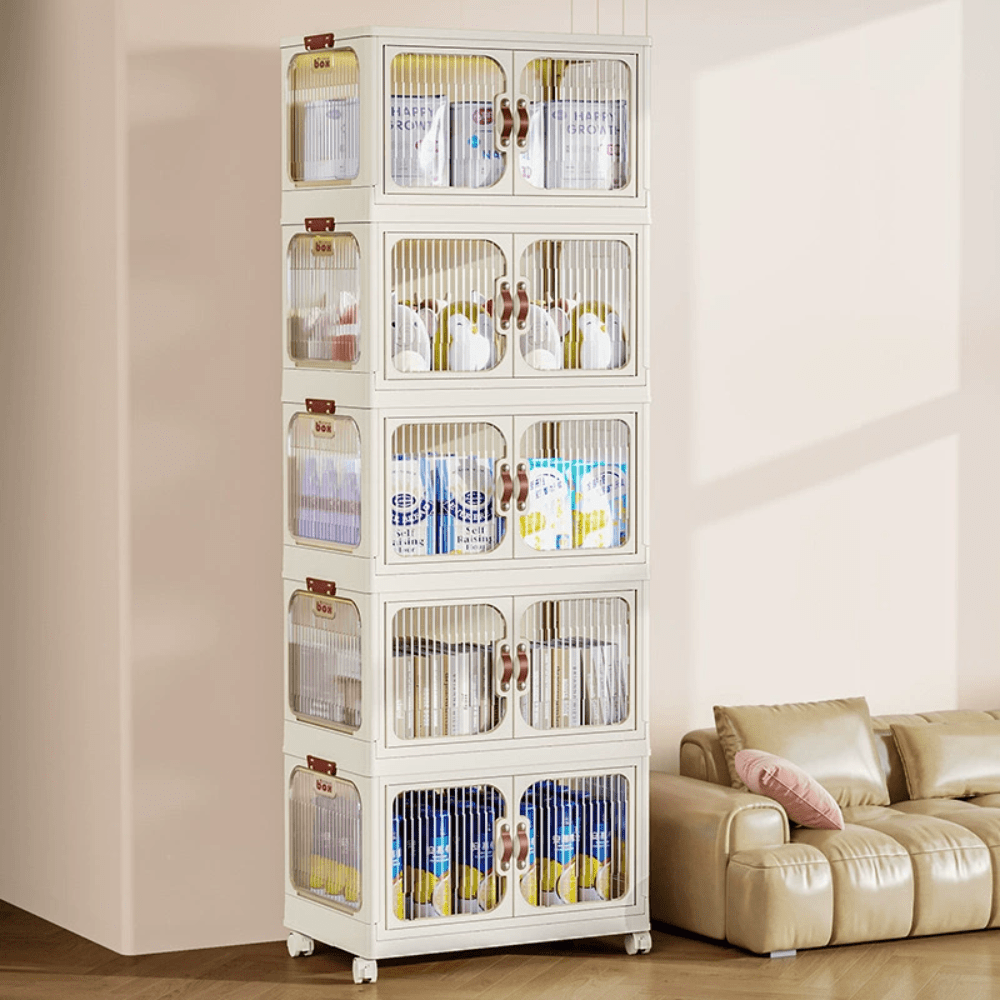 Multi-Layer Plastic Storage Cabinet with Lid & Wheels