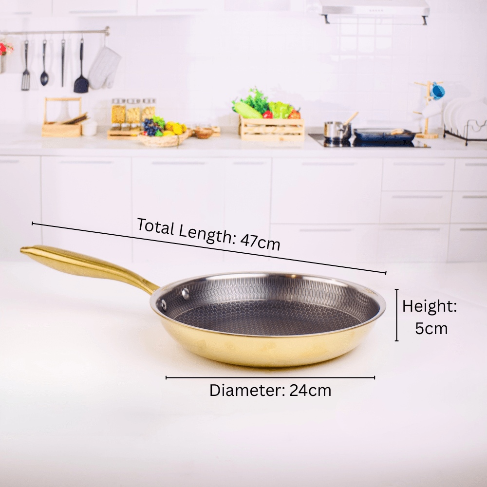 Multi-Purpose Stainless Steel Gold Honeycomb Frying Pan (24 cm)