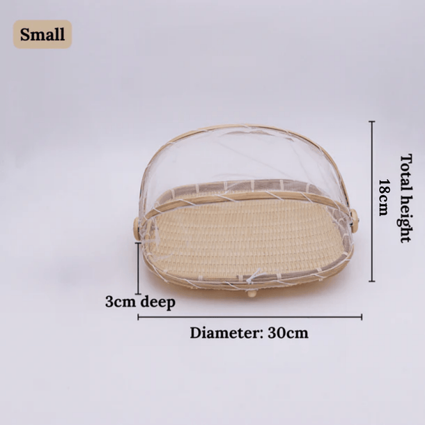 Multi-Purpose Handwoven Bamboo Basket with Mesh Food Cover