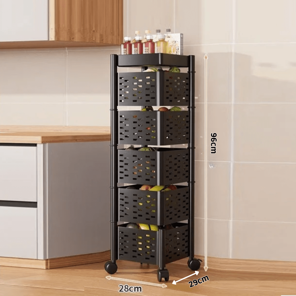 Multi-Layer Kitchen Shelf Rotating Basket Tower With Wheels