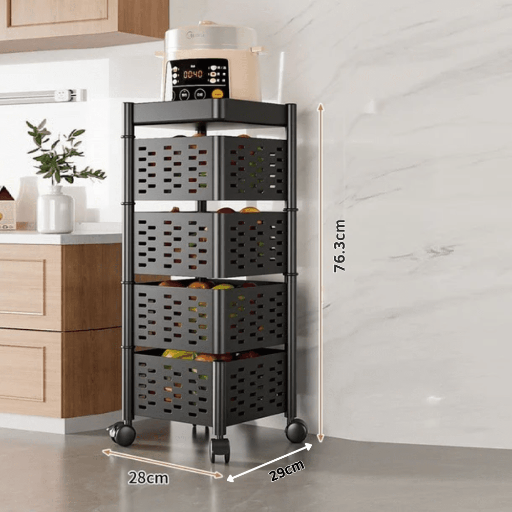 Multi-Layer Kitchen Shelf Rotating Basket Tower With Wheels