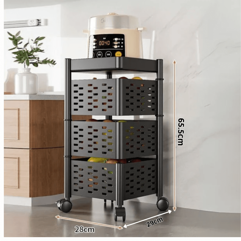 Multi-Layer Kitchen Shelf Rotating Basket Tower With Wheels