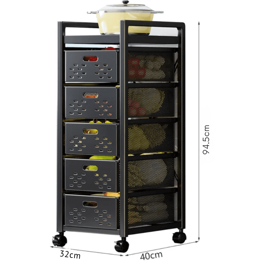 Multi-Layer Rolling Drawer-Style Storage Rack with Detachable Baskets