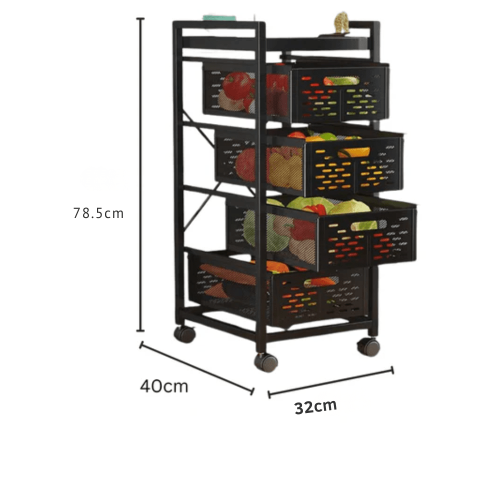 Multi-Layer Rolling Drawer-Style Storage Rack with Detachable Baskets