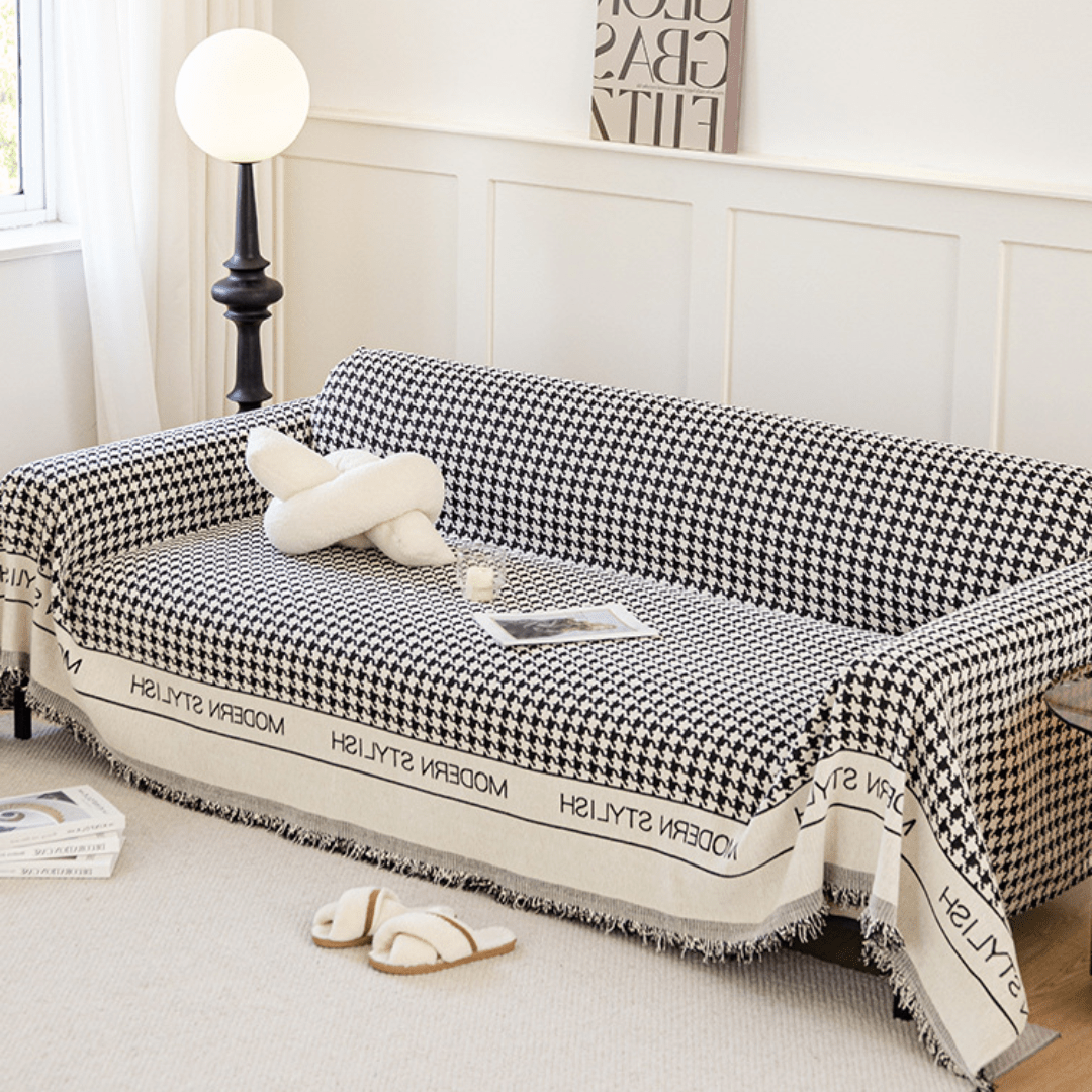 Houndstooth Black & White Elegance Chenille Sofa Cover