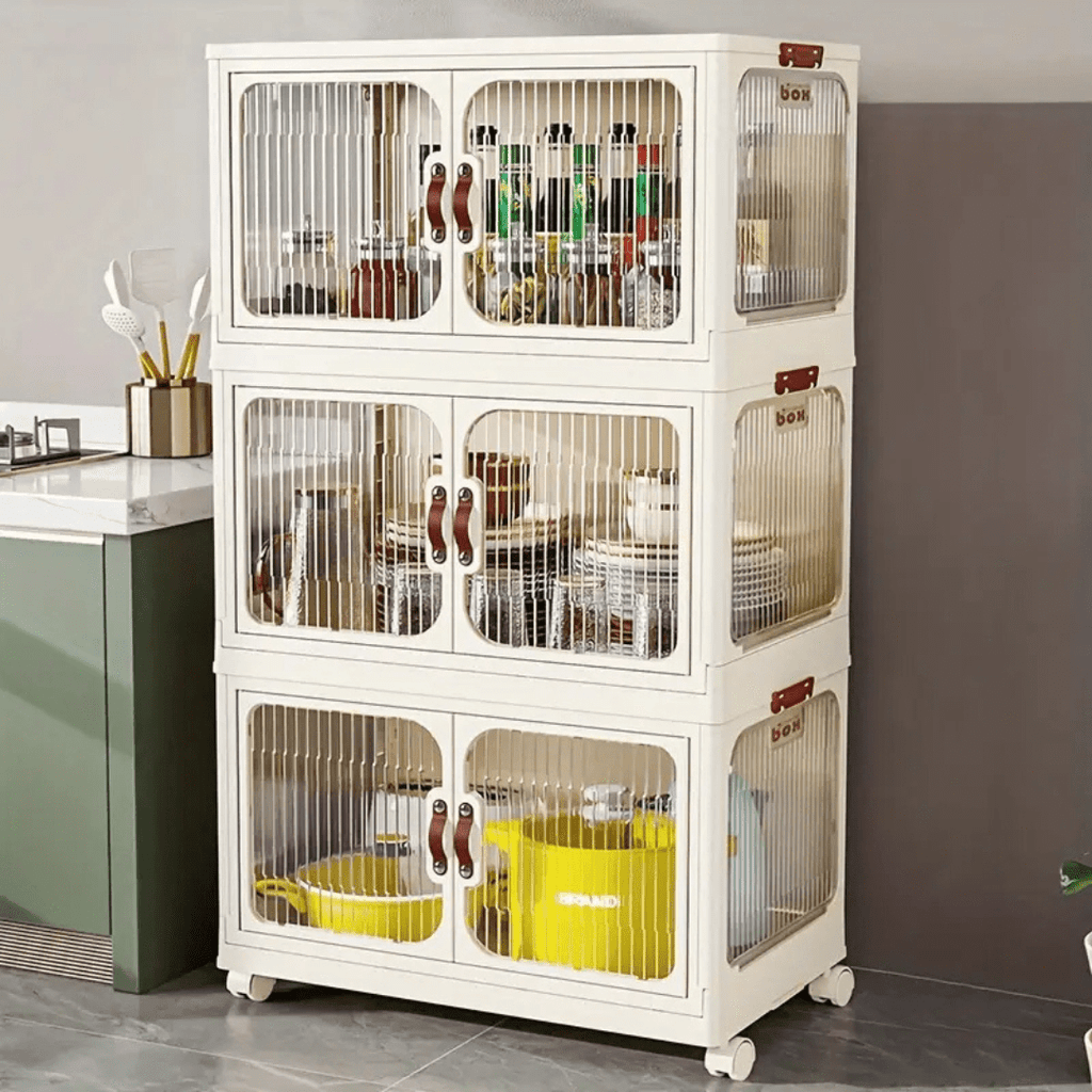 Multi-Layer Plastic Storage Cabinet with Lid & Wheels