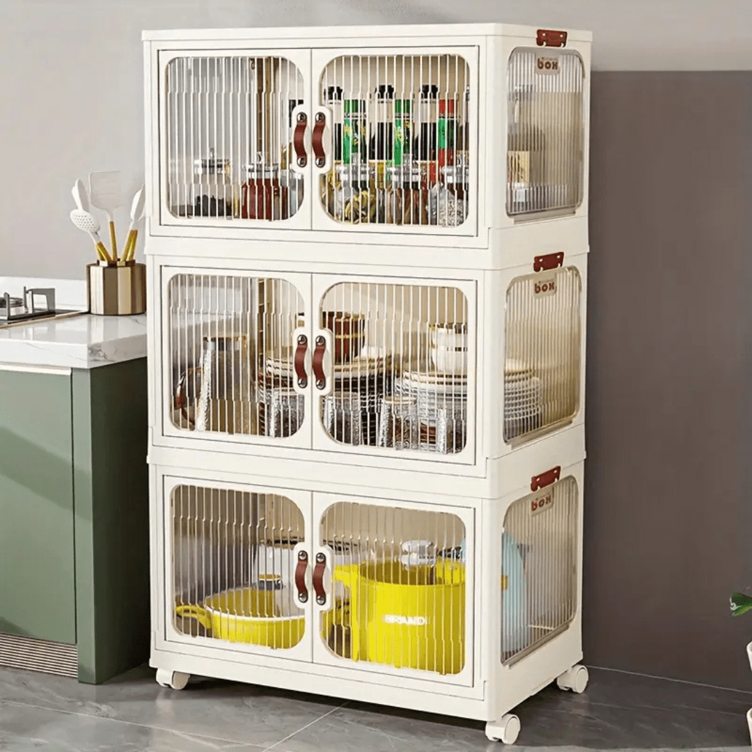 Multi-Layer Plastic Storage Cabinet with Lid & Wheels
