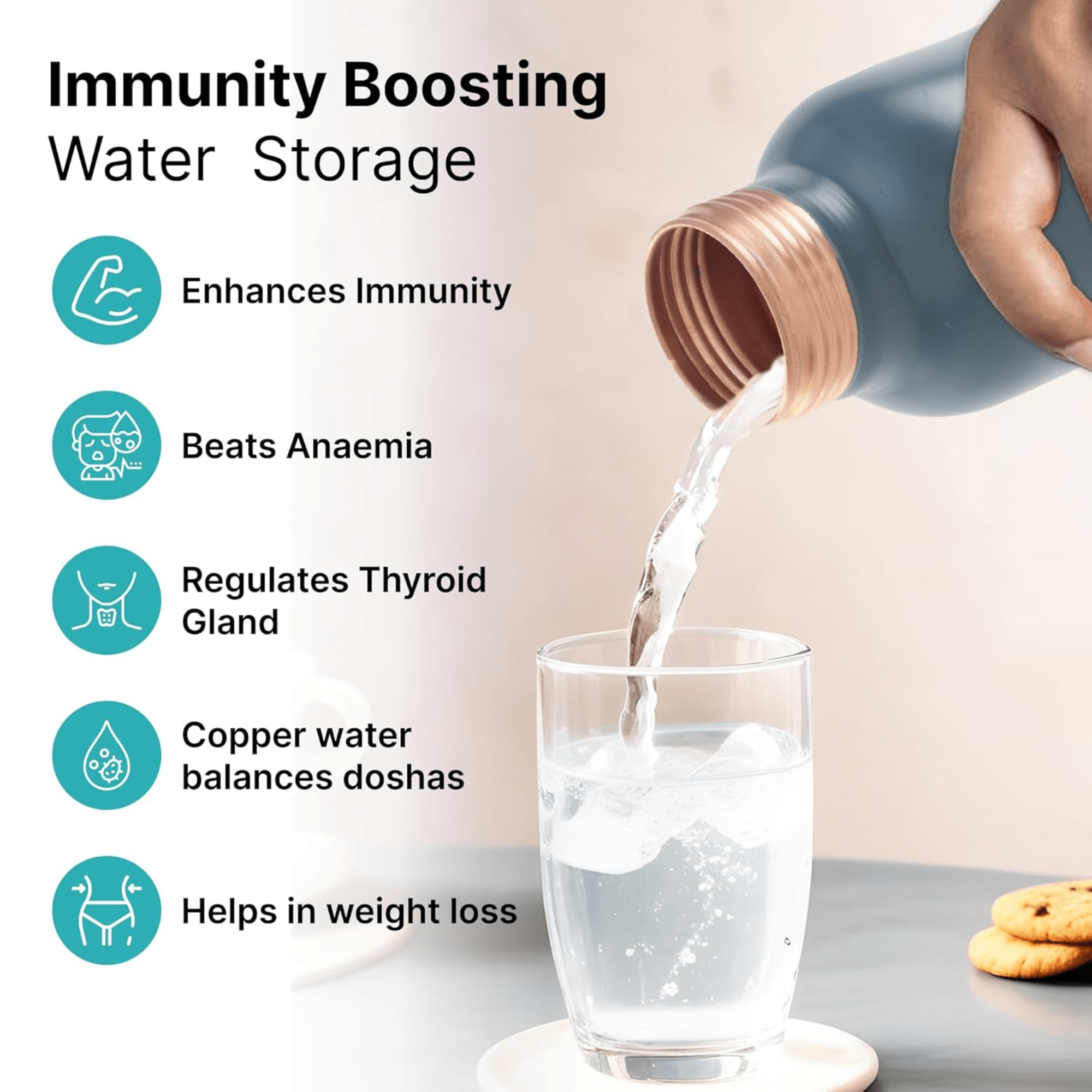 Leak-Proof Pure Copper Water Bottle (1Litre)