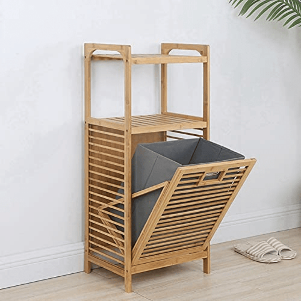 Multipurpose Multi-Layer Bamboo Wicker Laundry Basket with Table Compartment