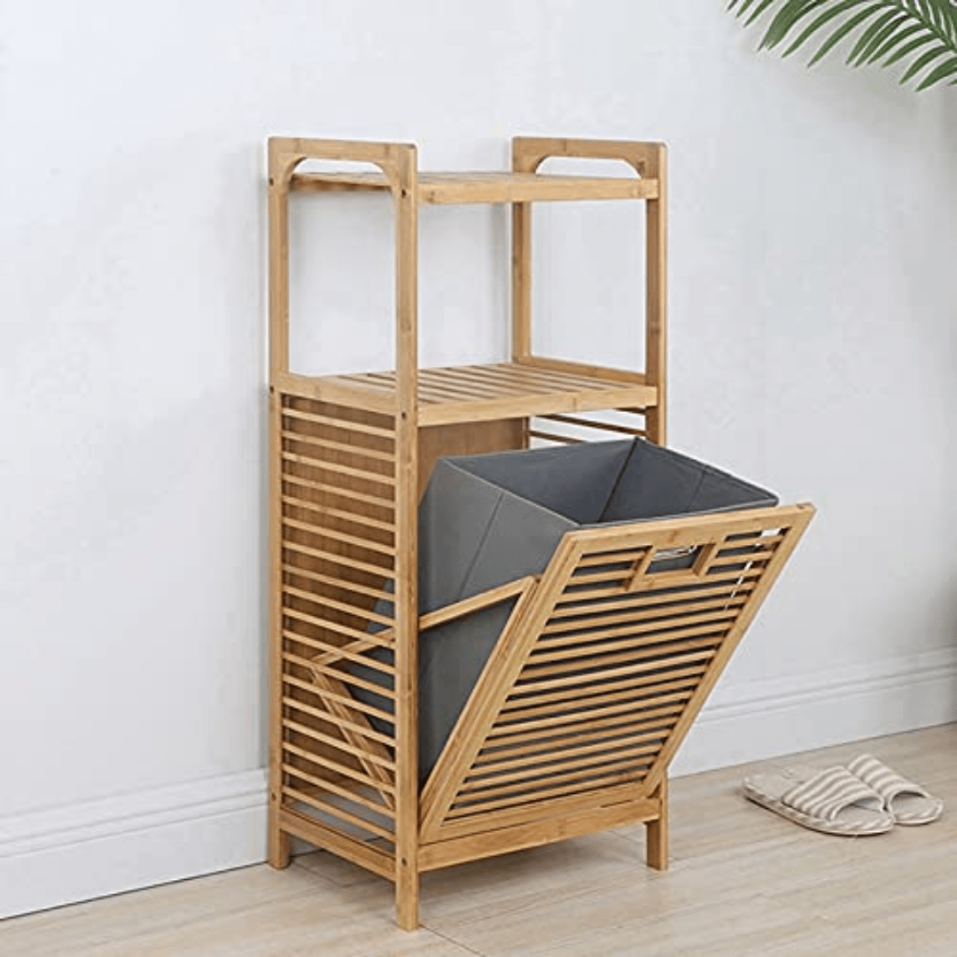 Multipurpose Multi-Layer Bamboo Wicker Laundry Basket with Table Compartment