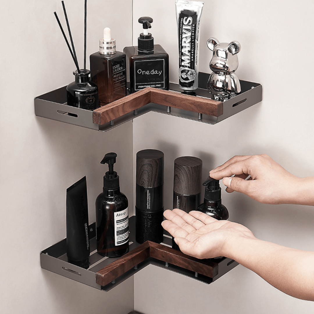 Multi-Purpose Wood and Aluminum Wall Corner Shelf (26cm)
