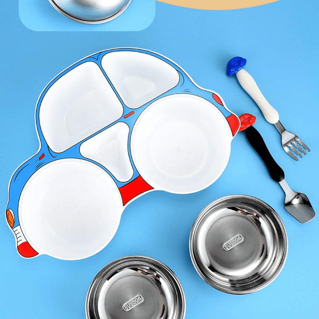 Stainless Steel Baby Food Tray with Five Cartoon Compartments