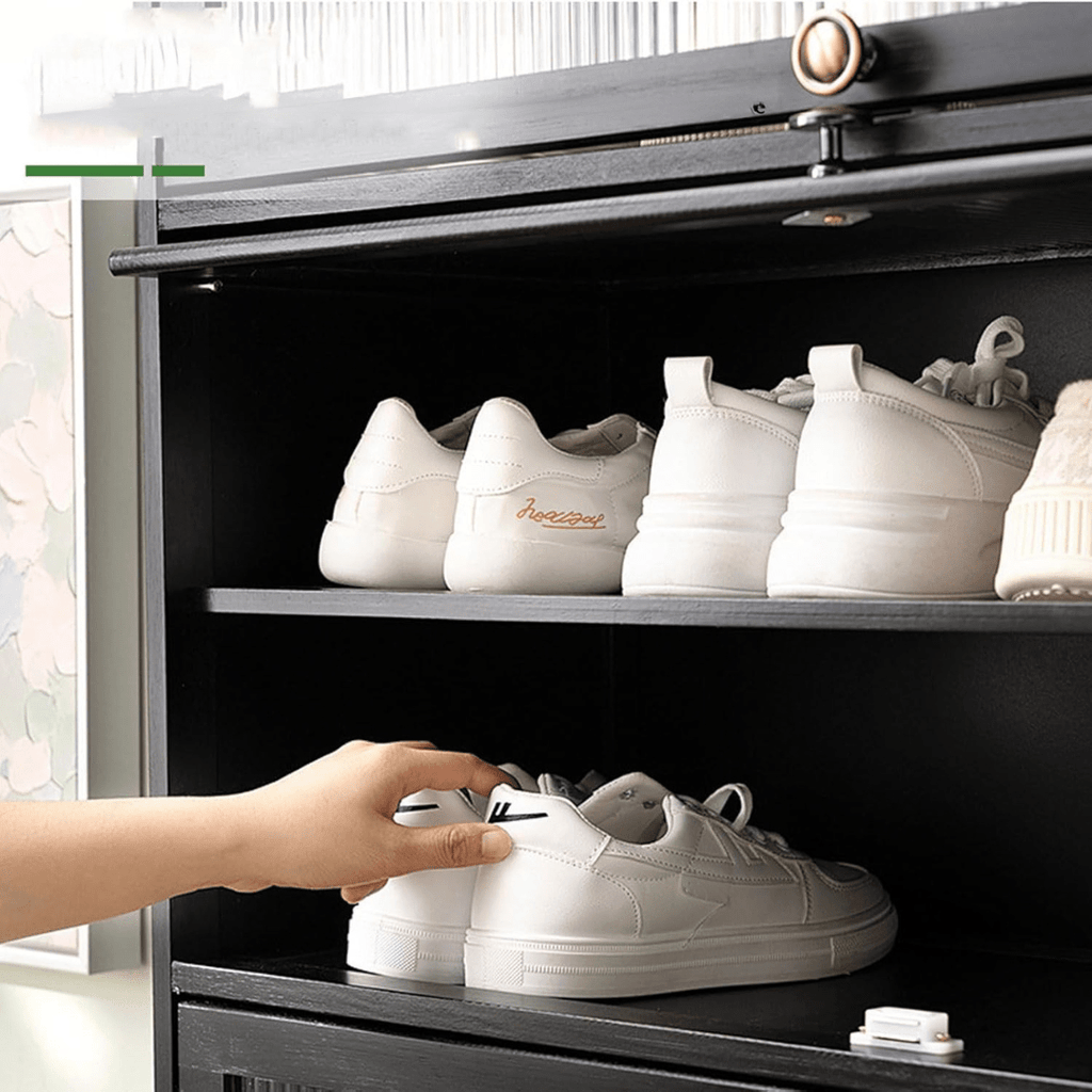 Multi-Tier Bamboo Shoe Rack with Transparent Flap Doors (Black-80cm)