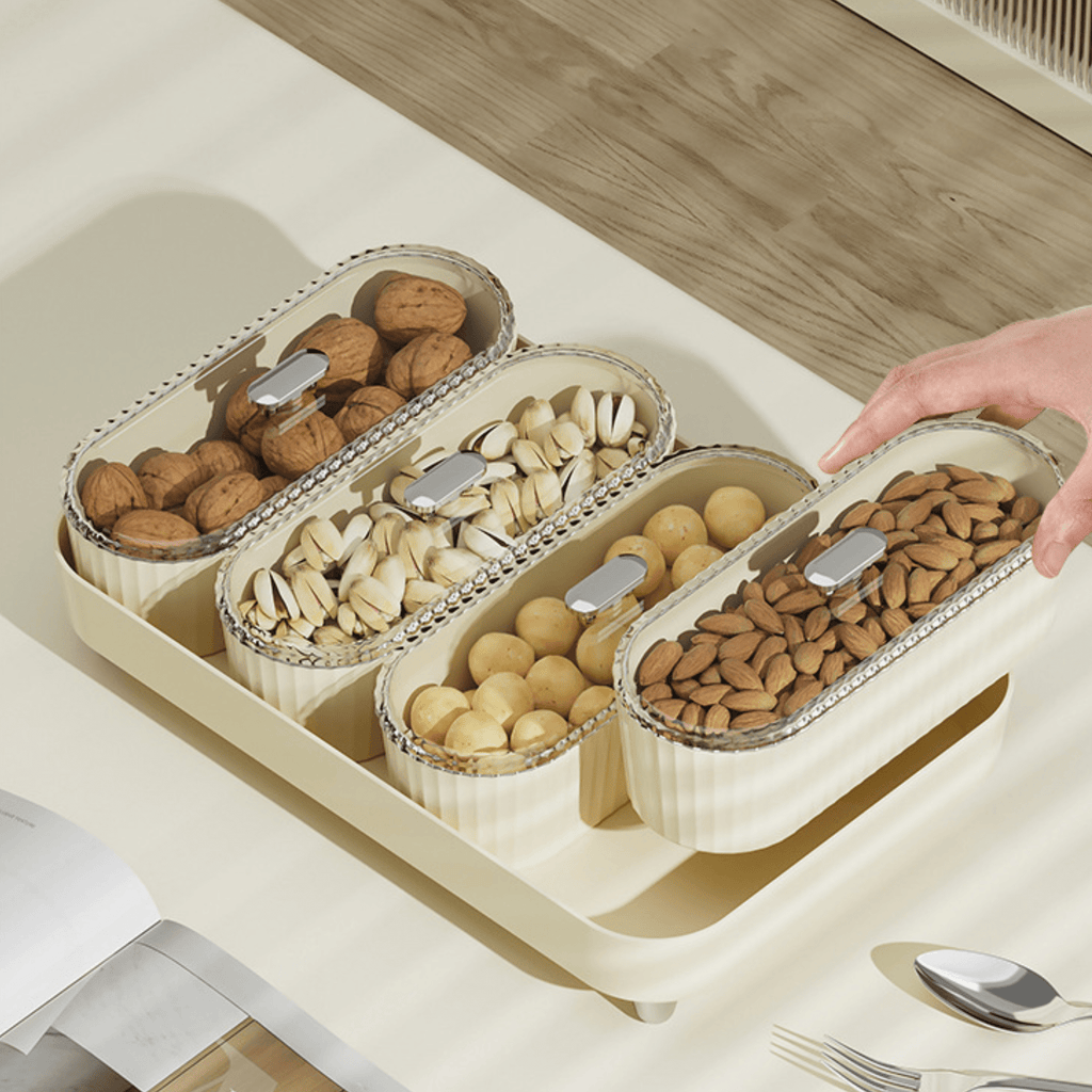 Premium 4 Jar Snack & Dry Fruit Container Set with Tray & Lids