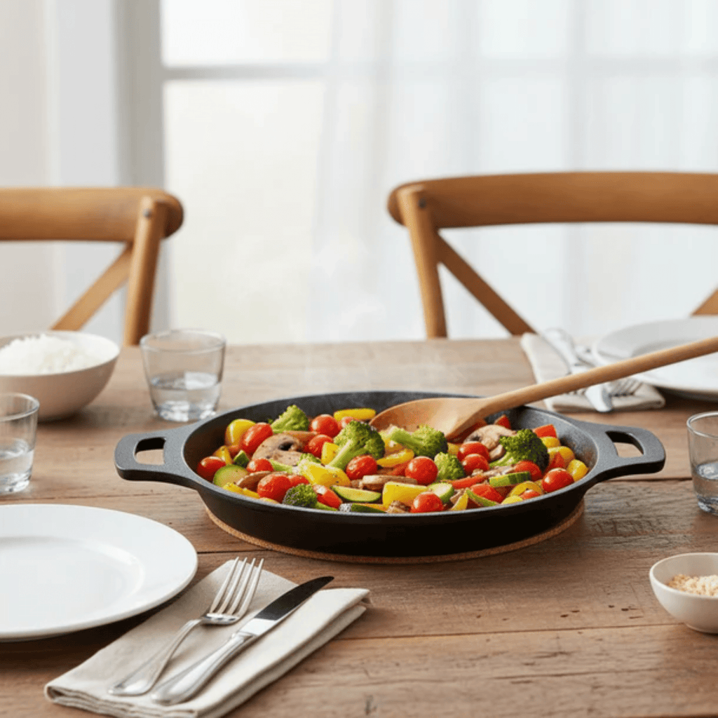 Pre-Seasoned 24cm Cast Iron Skillet with Ergonomic Grip