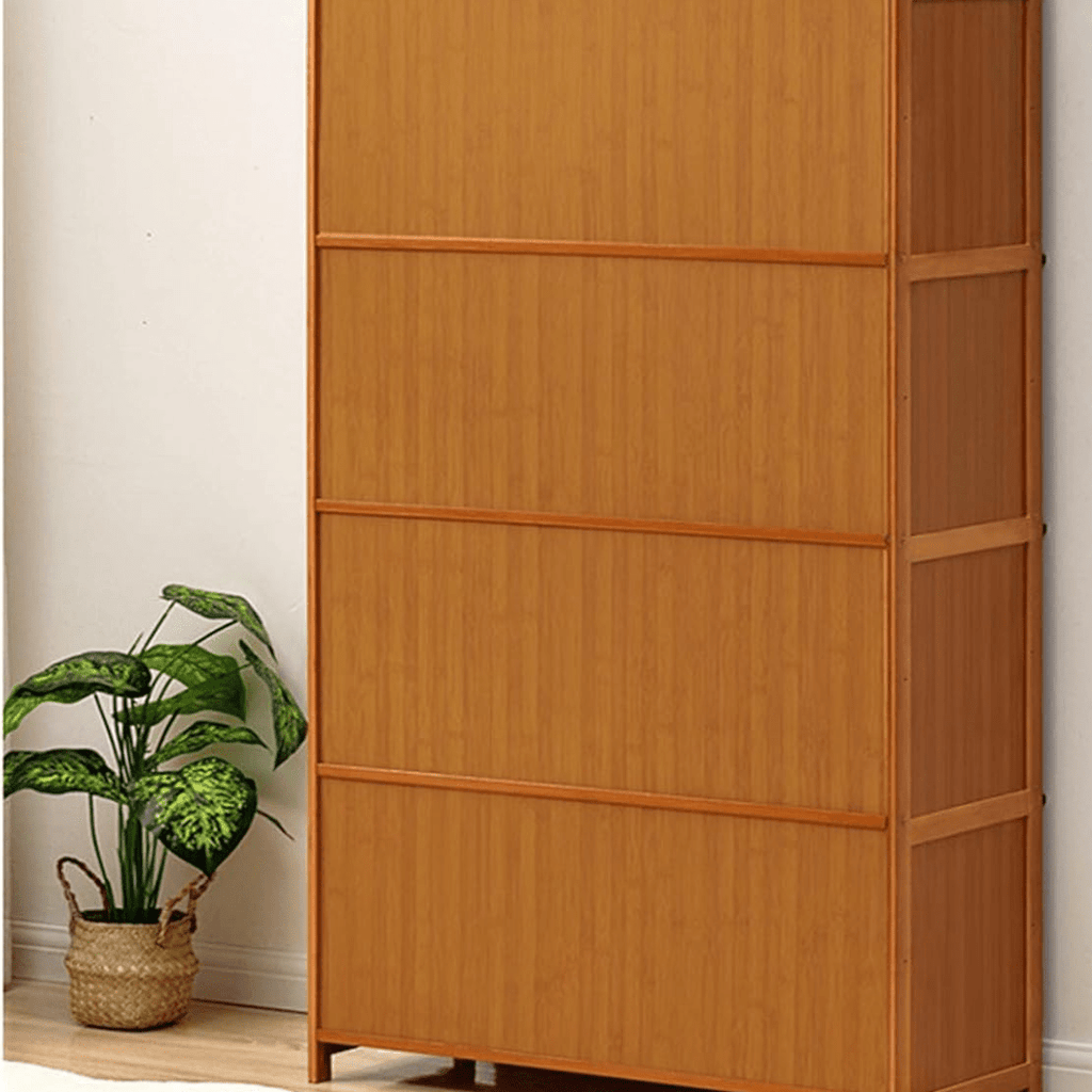 Multi-Tier Bamboo Wood Storage Shelf with Flip-Up Doors (Brown-80cm)