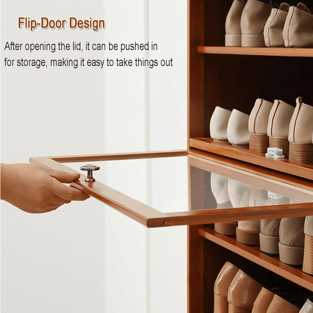Multi-Layer Bamboo Wood Shoe Cabinet with Flip Doors (80cm)