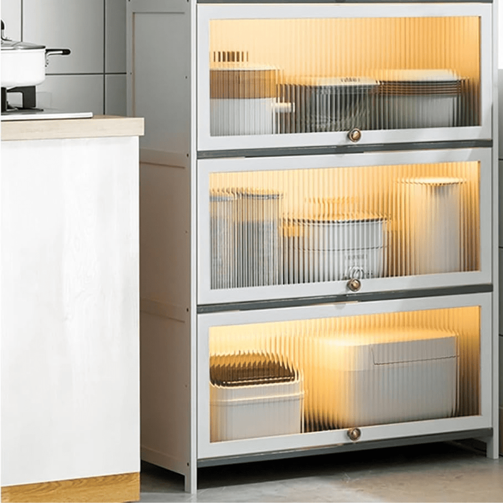Multi-Purpose Bamboo & Acrylic Storage Cabinet with Flip Cover Doors (60cm)
